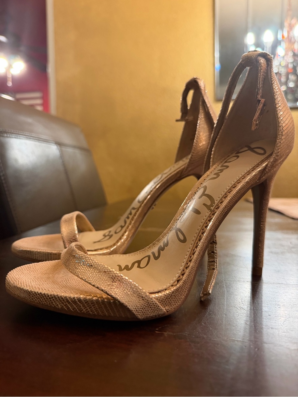 Sam Edelman Ariella Metallic Rose Gold Stiletto Sandals Heels 7.5